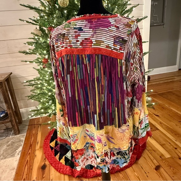 John Mark Tunic Top 1X  Artsy Boho Oversized Flowy Floral Patch - Picture 9 of 15